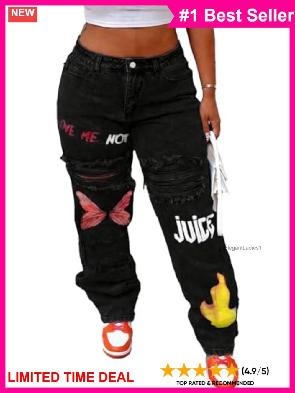Plus Size High Waist Straight Leg Jeans Embroidered Ripped Denim Pants
